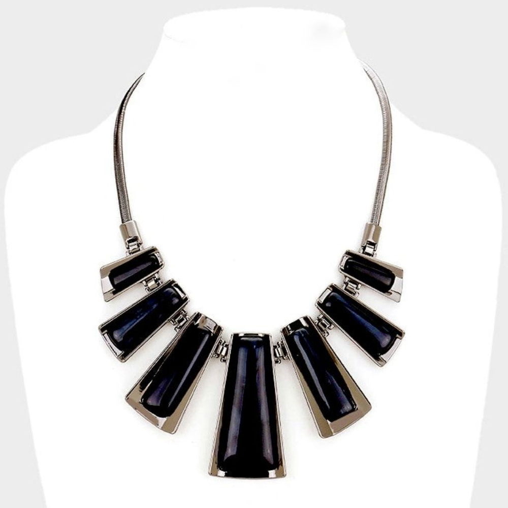 Black enamel bar statement Necklace silver chunky geometric